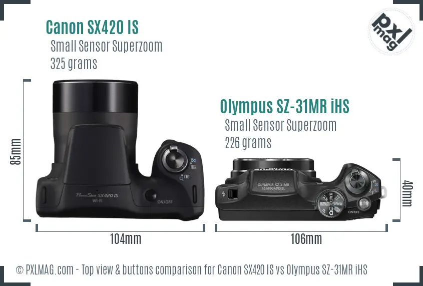 Canon SX420 IS vs Olympus SZ-31MR iHS top view buttons comparison