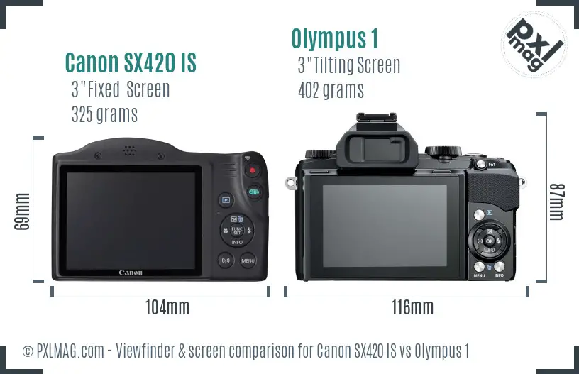 Canon SX420 IS vs Olympus 1 Screen and Viewfinder comparison
