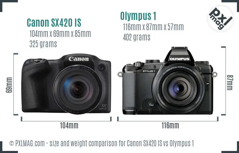 Canon SX420 IS vs Olympus 1 size comparison