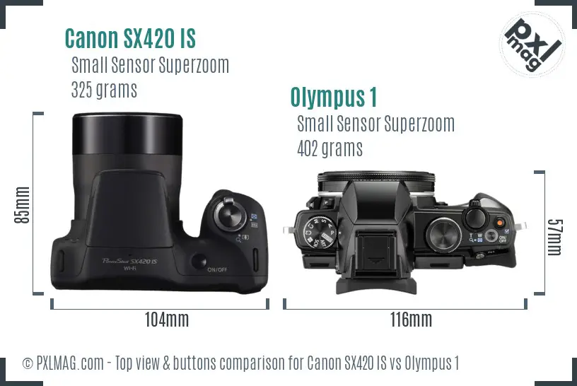 Canon SX420 IS vs Olympus 1 top view buttons comparison