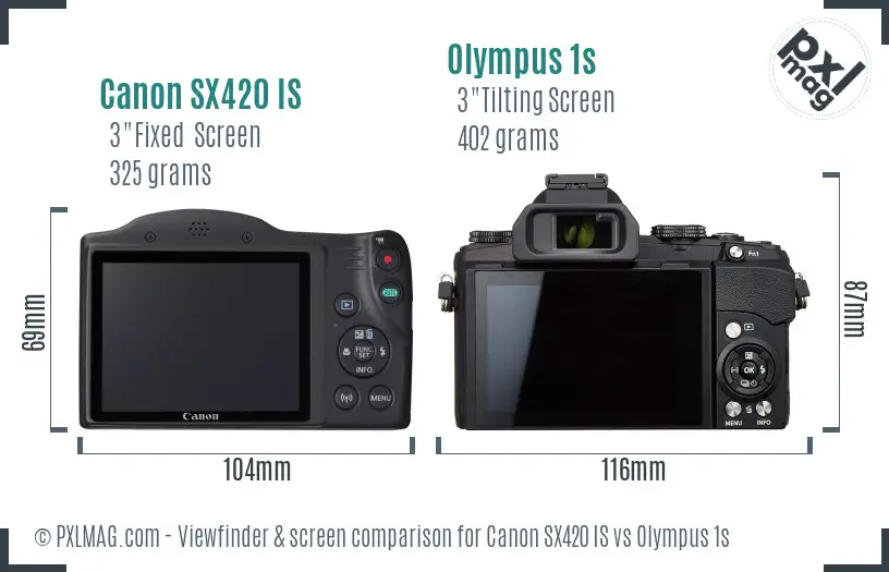Canon SX420 IS vs Olympus 1s Screen and Viewfinder comparison