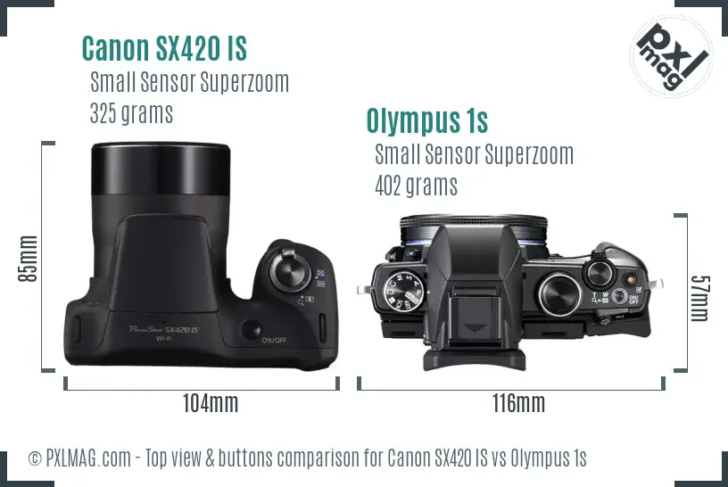 Canon SX420 IS vs Olympus 1s top view buttons comparison