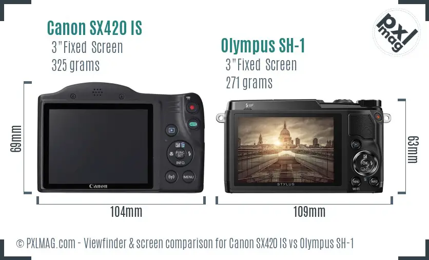 Canon SX420 IS vs Olympus SH-1 Screen and Viewfinder comparison