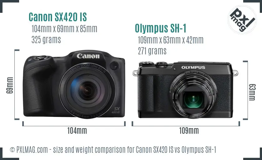 Canon SX420 IS vs Olympus SH-1 size comparison