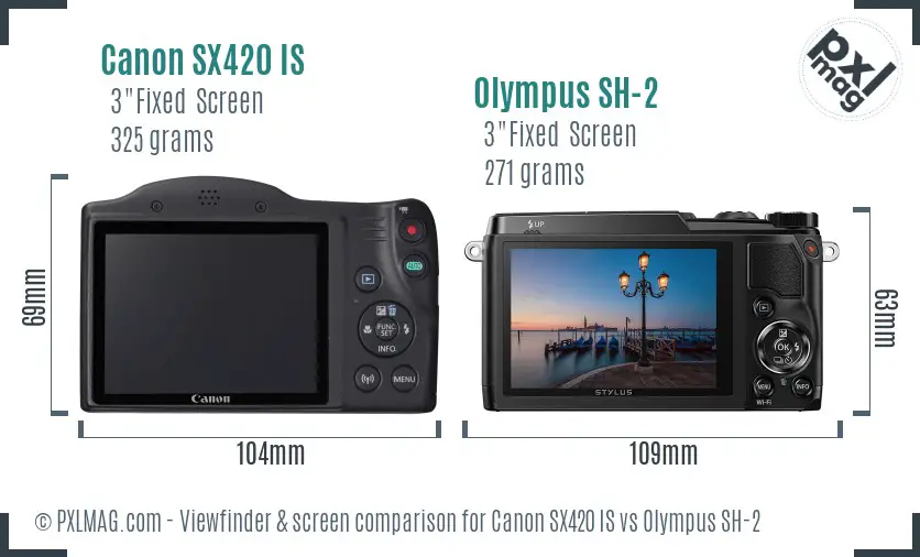 Canon SX420 IS vs Olympus SH-2 Screen and Viewfinder comparison