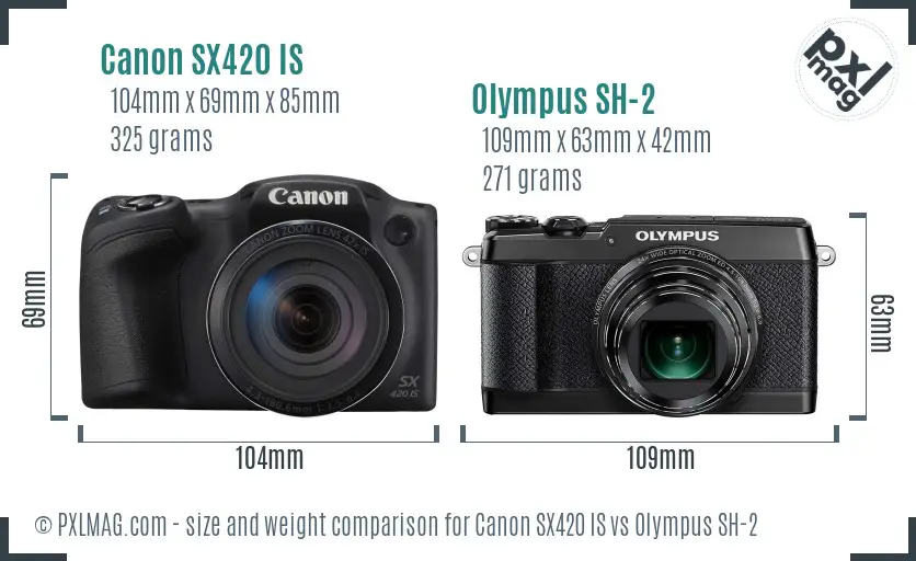 Canon SX420 IS vs Olympus SH-2 size comparison