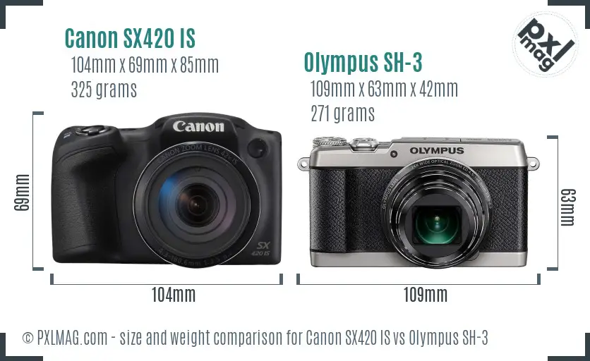 Canon SX420 IS vs Olympus SH-3 size comparison Canon SX420 IS vs Olympus SH-3 size comparison