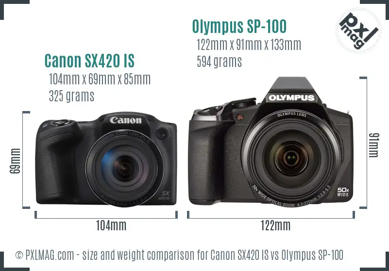 Canon SX420 IS vs Olympus SP-100 size comparison Canon SX420 IS vs Olympus SP-100 size comparison