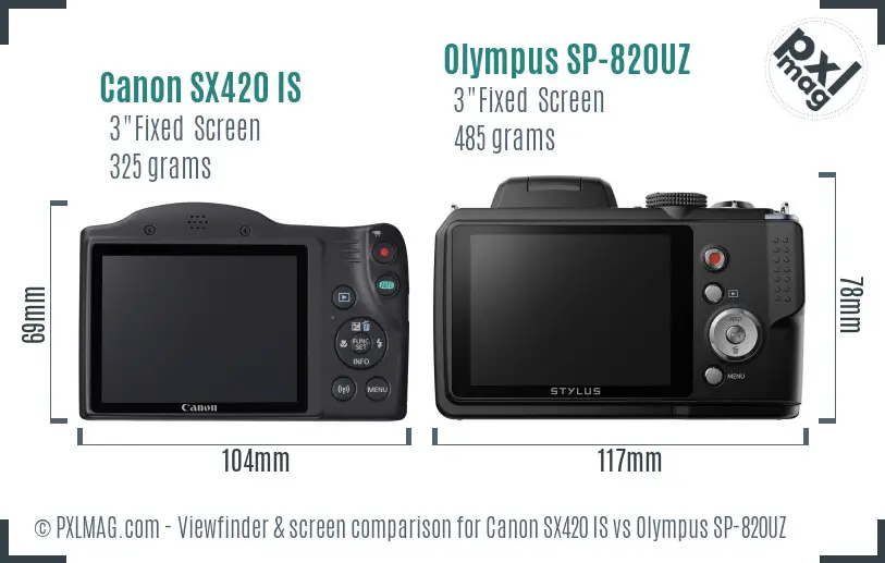 Canon SX420 IS vs Olympus SP-820UZ Screen and Viewfinder comparison