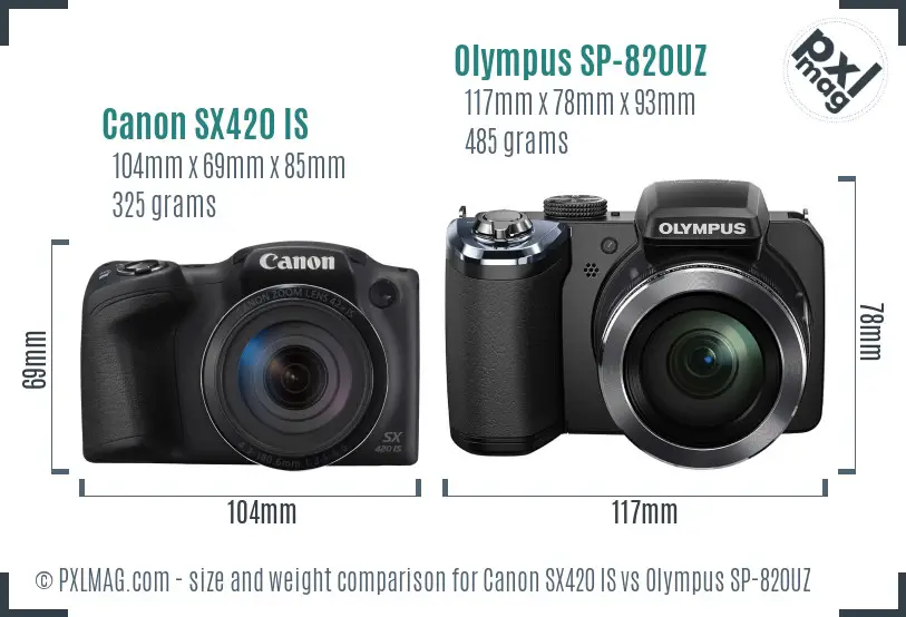 Canon SX420 IS vs Olympus SP-820UZ size comparison