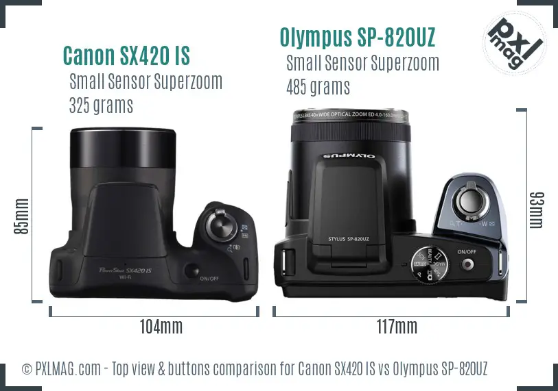 Canon SX420 IS vs Olympus SP-820UZ top view buttons comparison