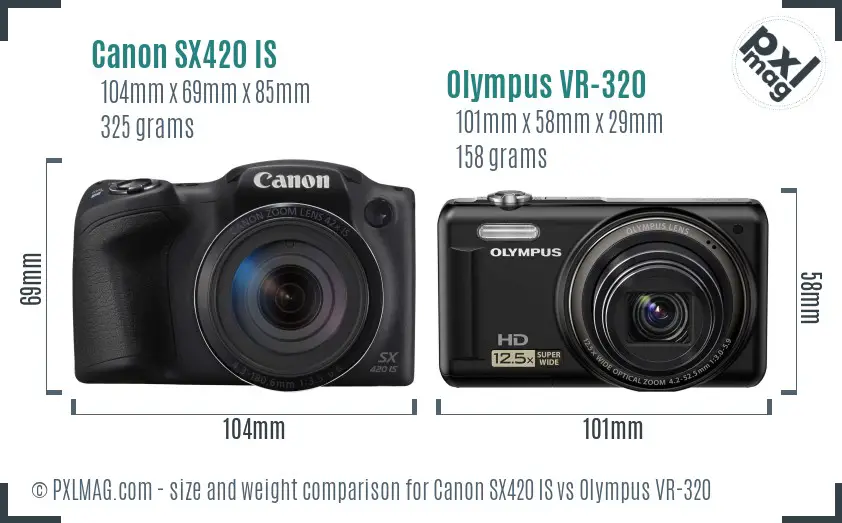 Canon SX420 IS vs Olympus VR-320 size comparison