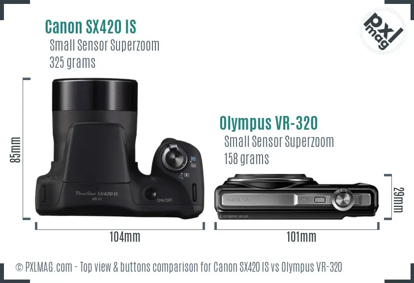 Canon SX420 IS vs Olympus VR-320 top view buttons comparison