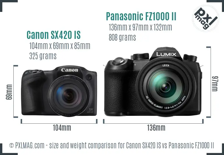 Canon SX420 IS vs Panasonic FZ1000 II size comparison