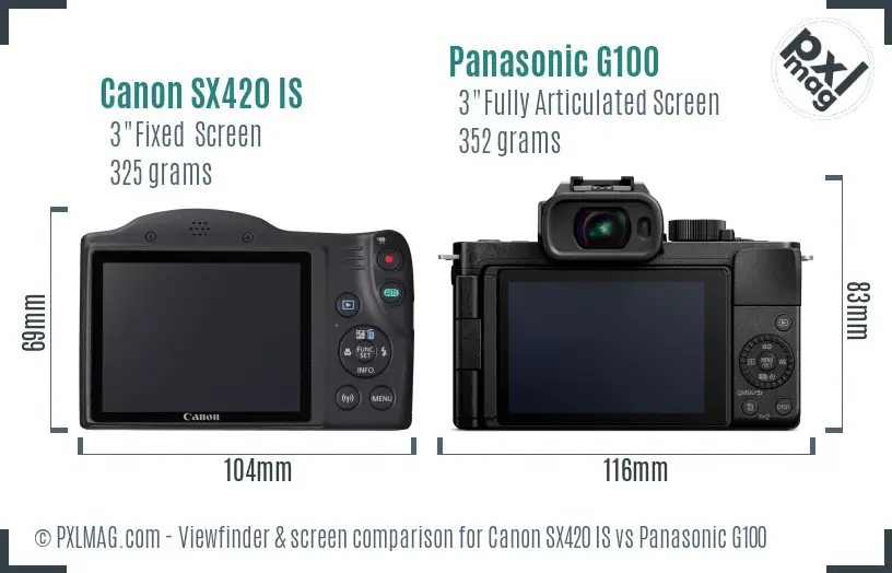 Canon SX420 IS vs Panasonic G100 Screen and Viewfinder comparison