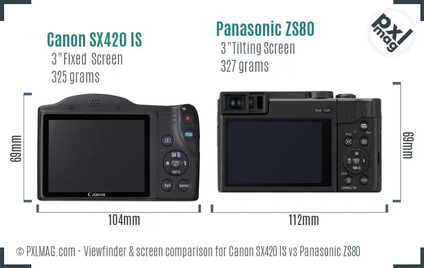 Canon SX420 IS vs Panasonic ZS80 Screen and Viewfinder comparison