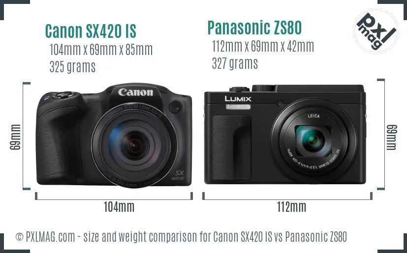 Canon SX420 IS vs Panasonic ZS80 size comparison