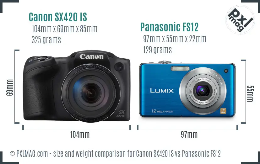 Canon SX420 IS vs Panasonic FS12 size comparison