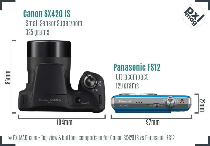 Canon SX420 IS vs Panasonic FS12 top view buttons comparison
