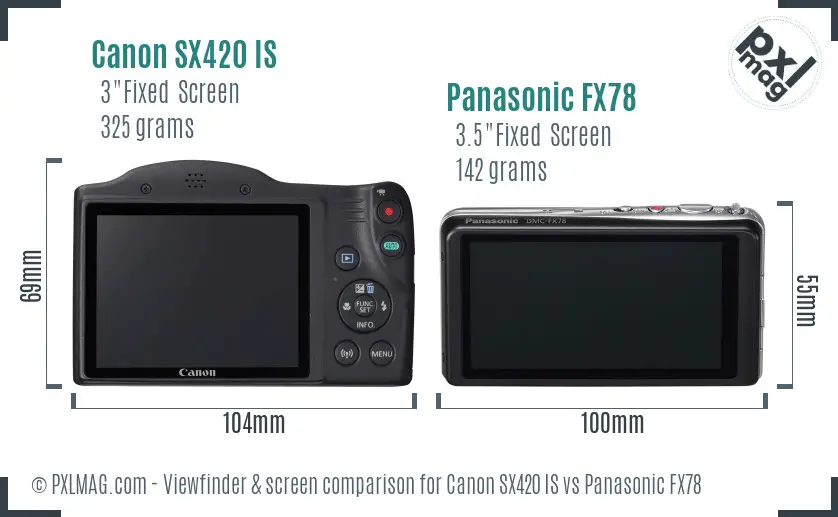Canon SX420 IS vs Panasonic FX78 Screen and Viewfinder comparison