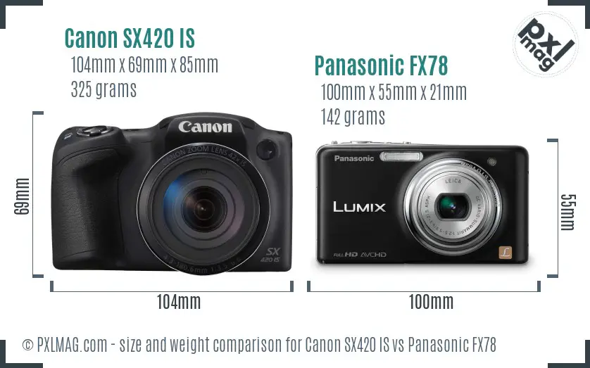 Canon SX420 IS vs Panasonic FX78 size comparison