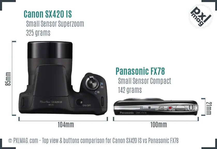 Canon SX420 IS vs Panasonic FX78 top view buttons comparison