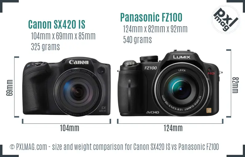 Canon SX420 IS vs Panasonic FZ100 size comparison