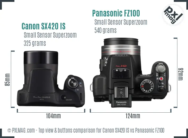 Canon SX420 IS vs Panasonic FZ100 top view buttons comparison