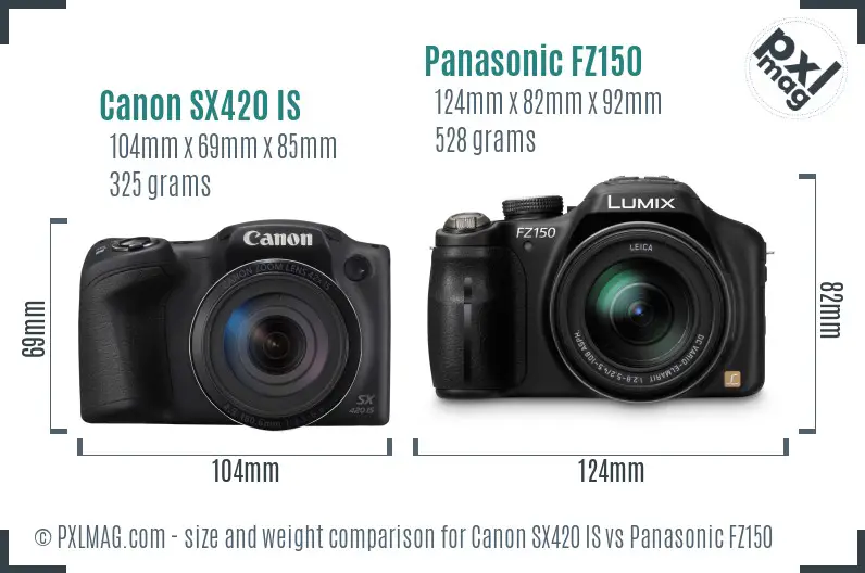 Canon SX420 IS vs Panasonic FZ150 size comparison Canon SX420 IS vs Panasonic FZ150 size comparison