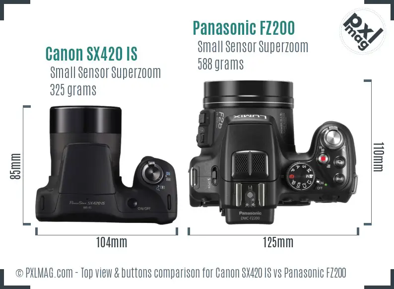 Canon SX420 IS vs Panasonic FZ200 top view buttons comparison