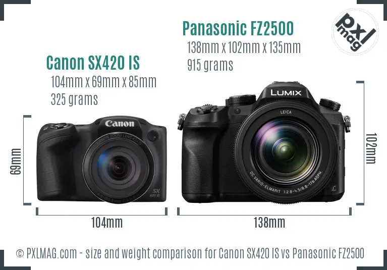 Canon SX420 IS vs Panasonic FZ2500 size comparison