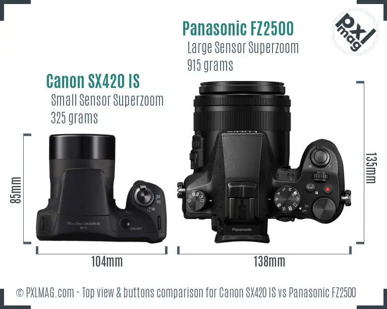Canon SX420 IS vs Panasonic FZ2500 top view buttons comparison