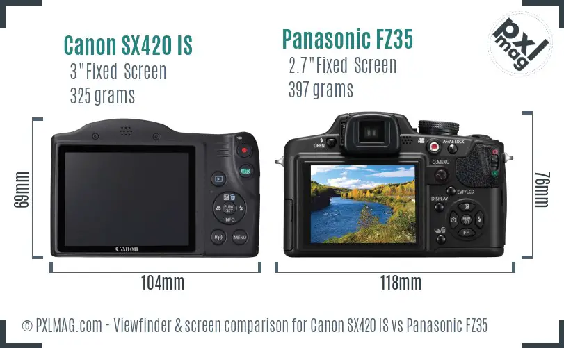 Canon SX420 IS vs Panasonic FZ35 Screen and Viewfinder comparison
