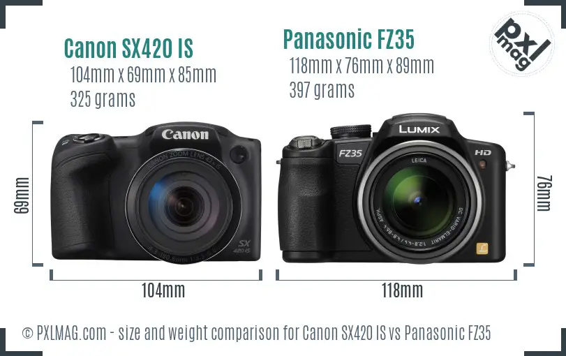 Canon SX420 IS vs Panasonic FZ35 size comparison