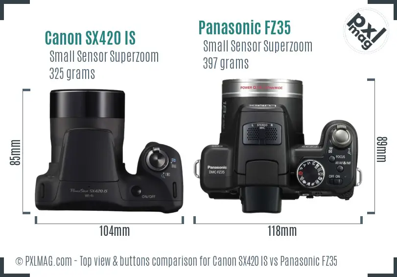 Canon SX420 IS vs Panasonic FZ35 top view buttons comparison