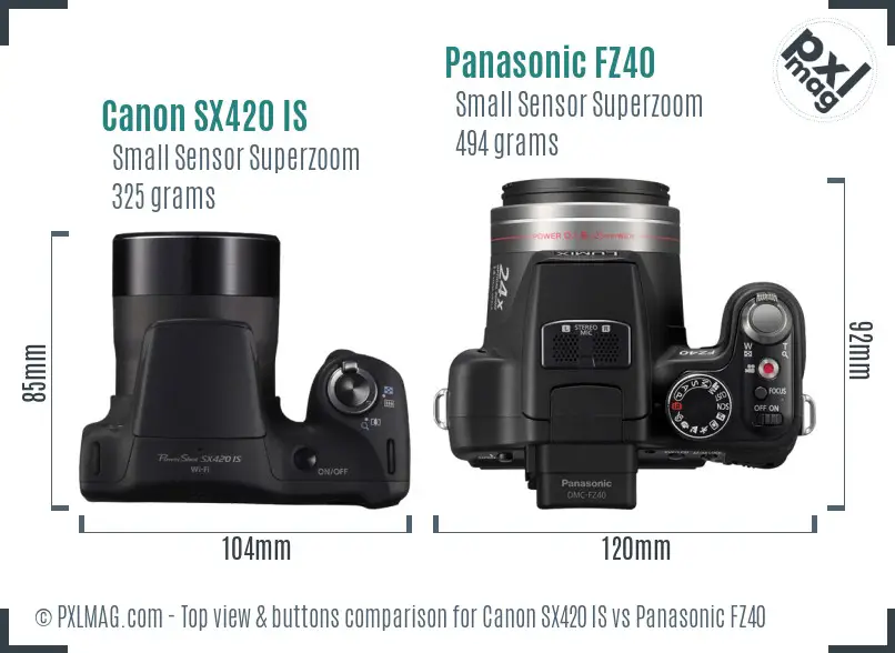 Canon SX420 IS vs Panasonic FZ40 top view buttons comparison