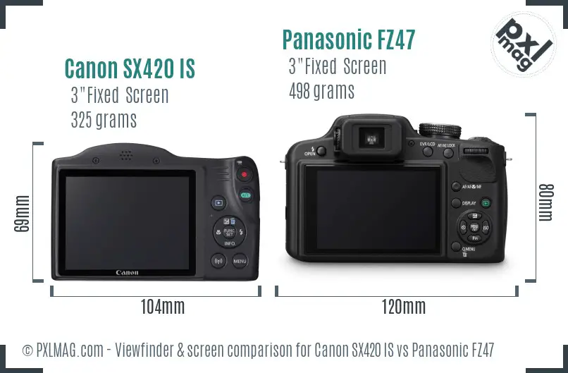 Canon SX420 IS vs Panasonic FZ47 Screen and Viewfinder comparison Canon SX420 IS vs Panasonic FZ47 Screen and Viewfinder comparison