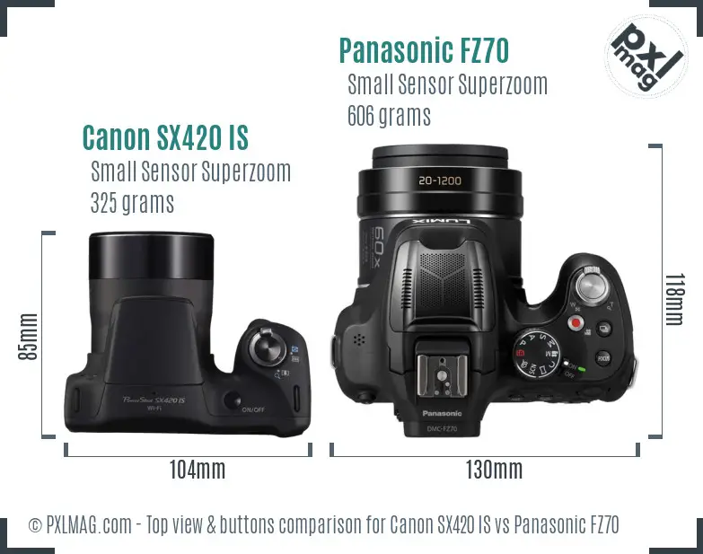 Canon SX420 IS vs Panasonic FZ70 top view buttons comparison
