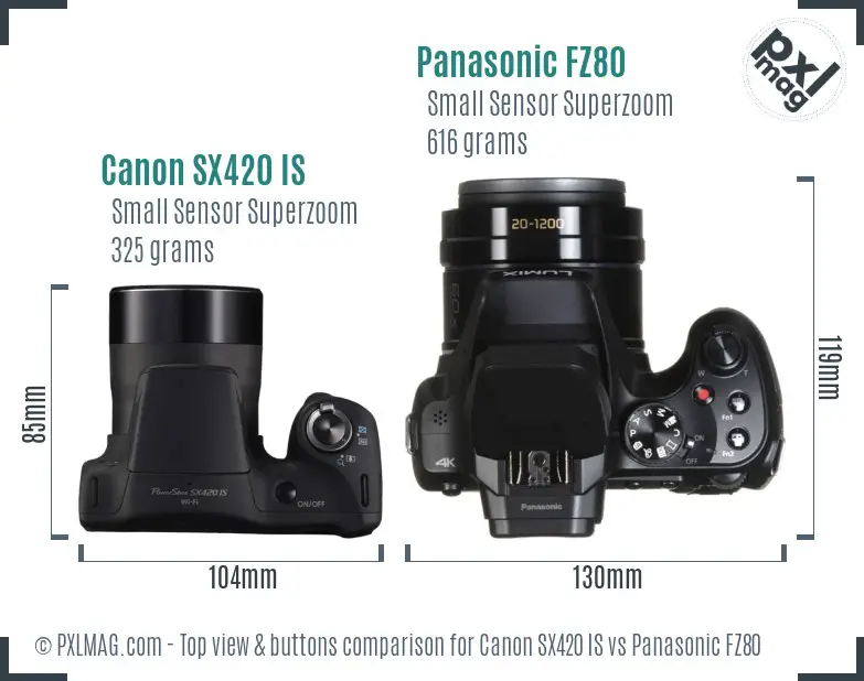Canon SX420 IS vs Panasonic FZ80 top view buttons comparison