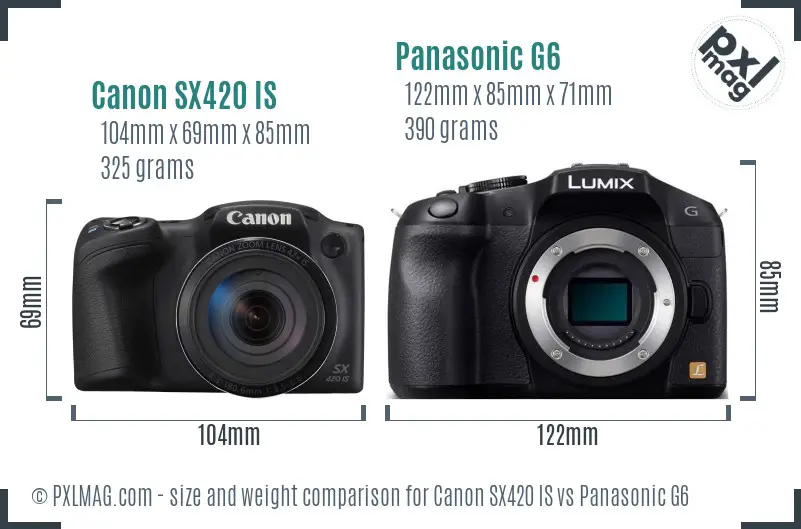 Canon SX420 IS vs Panasonic G6 size comparison