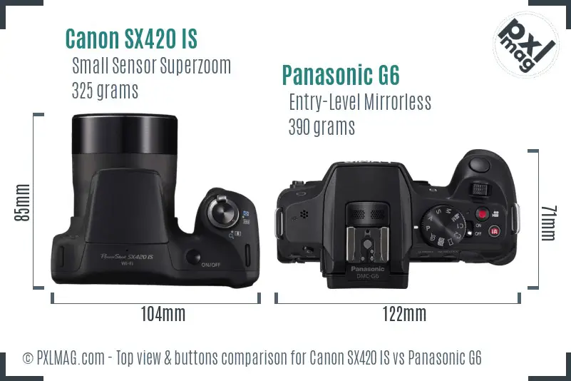 Canon SX420 IS vs Panasonic G6 top view buttons comparison