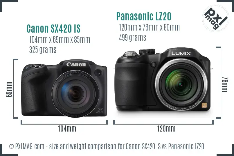 Canon SX420 IS vs Panasonic LZ20 size comparison