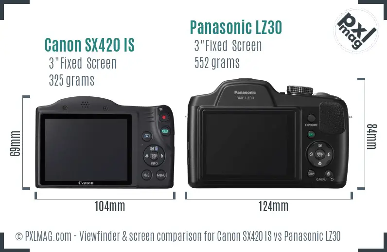 Canon SX420 IS vs Panasonic LZ30 Screen and Viewfinder comparison