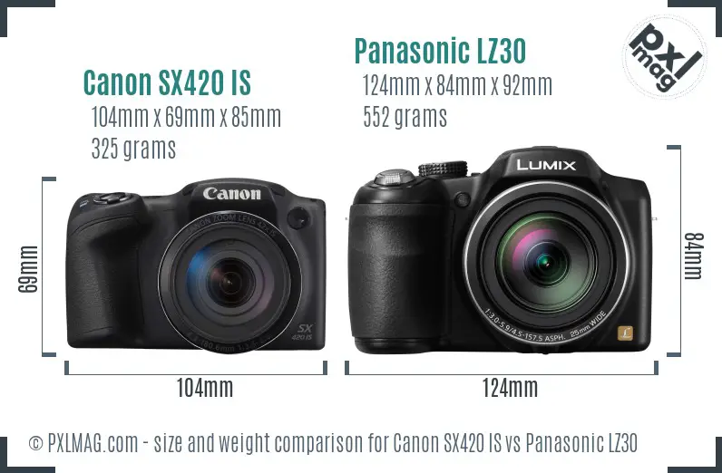 Canon SX420 IS vs Panasonic LZ30 size comparison