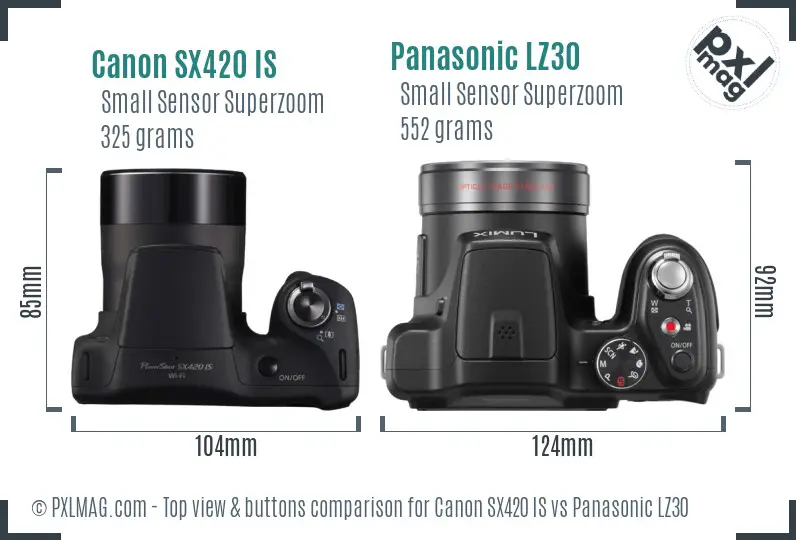 Canon SX420 IS vs Panasonic LZ30 top view buttons comparison