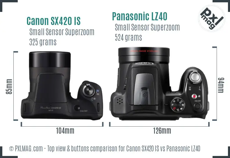 Canon SX420 IS vs Panasonic LZ40 top view buttons comparison