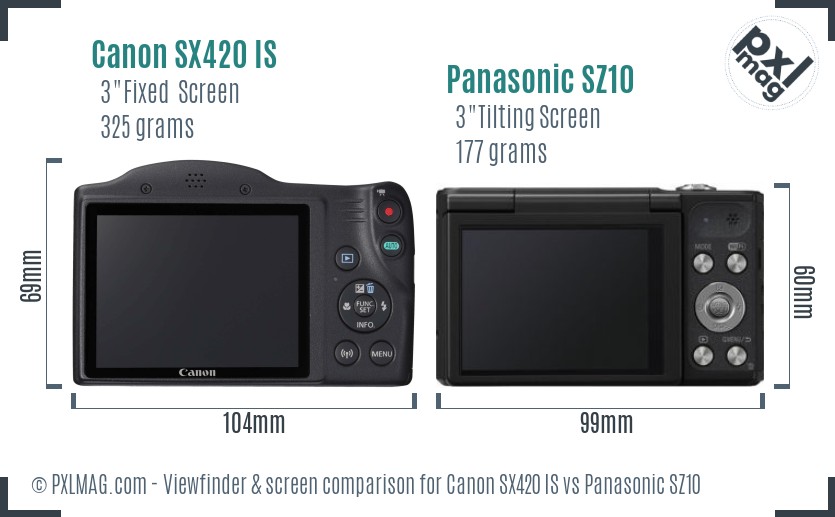 Canon SX420 IS vs Panasonic SZ10 Screen and Viewfinder comparison