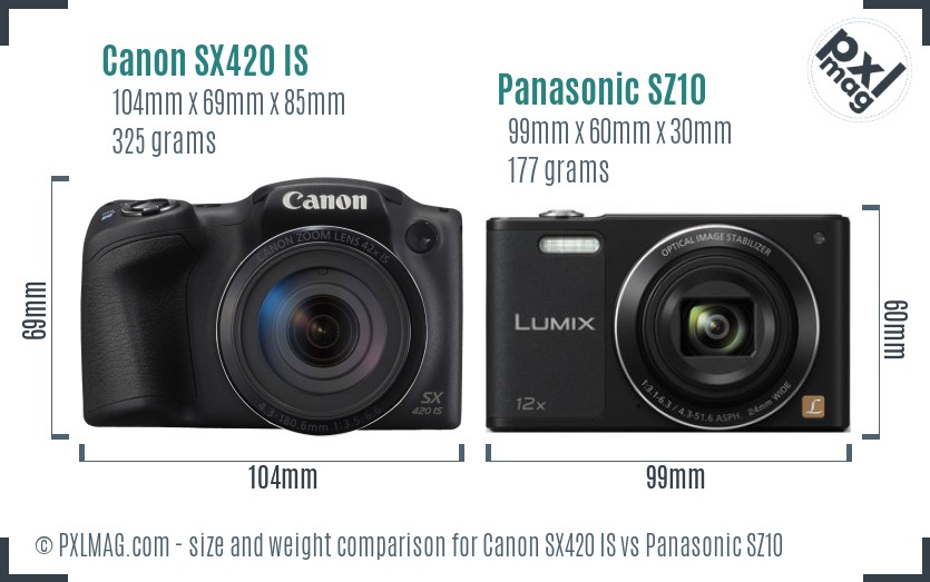 Canon SX420 IS vs Panasonic SZ10 size comparison