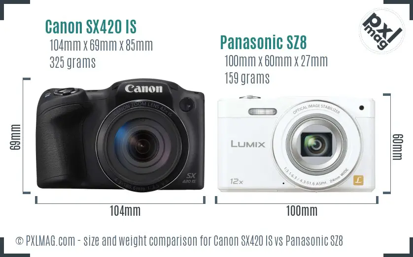 Canon SX420 IS vs Panasonic SZ8 size comparison