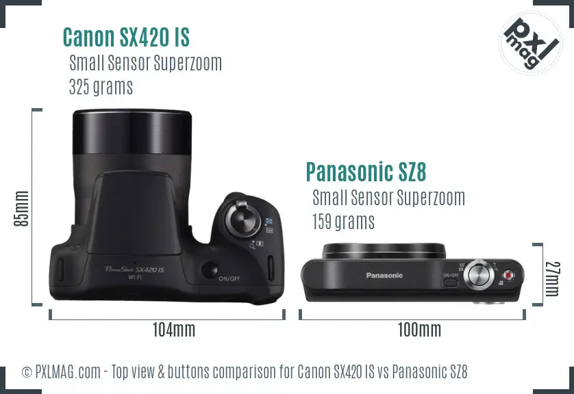 Canon SX420 IS vs Panasonic SZ8 top view buttons comparison